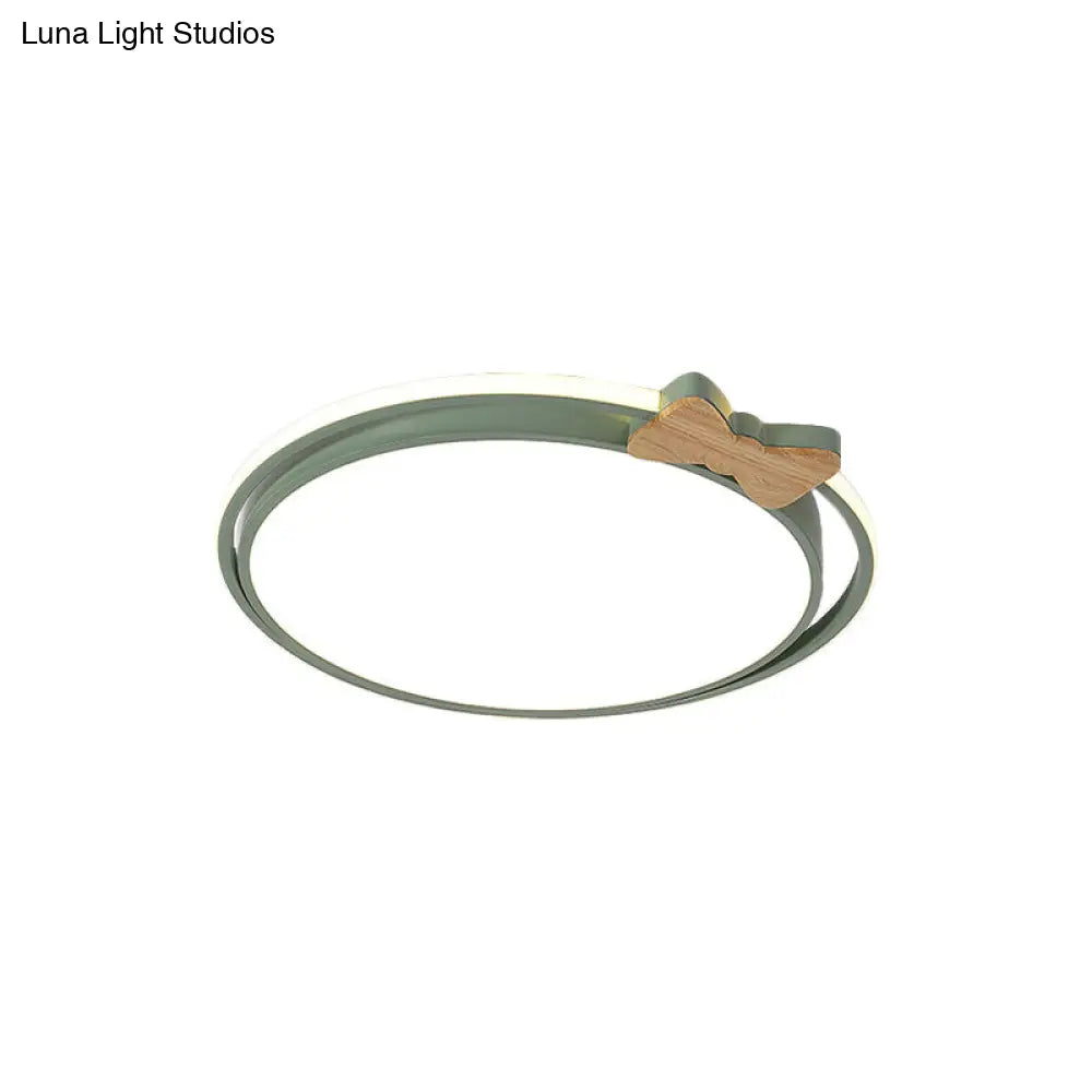 Modern Round Flush Mount Led Ceiling Light With Stylish Bow Decor In Acrylic Grey/White/Green