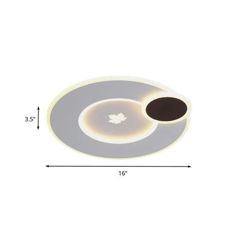 Modern Round Led Ceiling Light With Maple Leaf Pattern - 16/19.5 Wide White Flushmount For Bedrooms