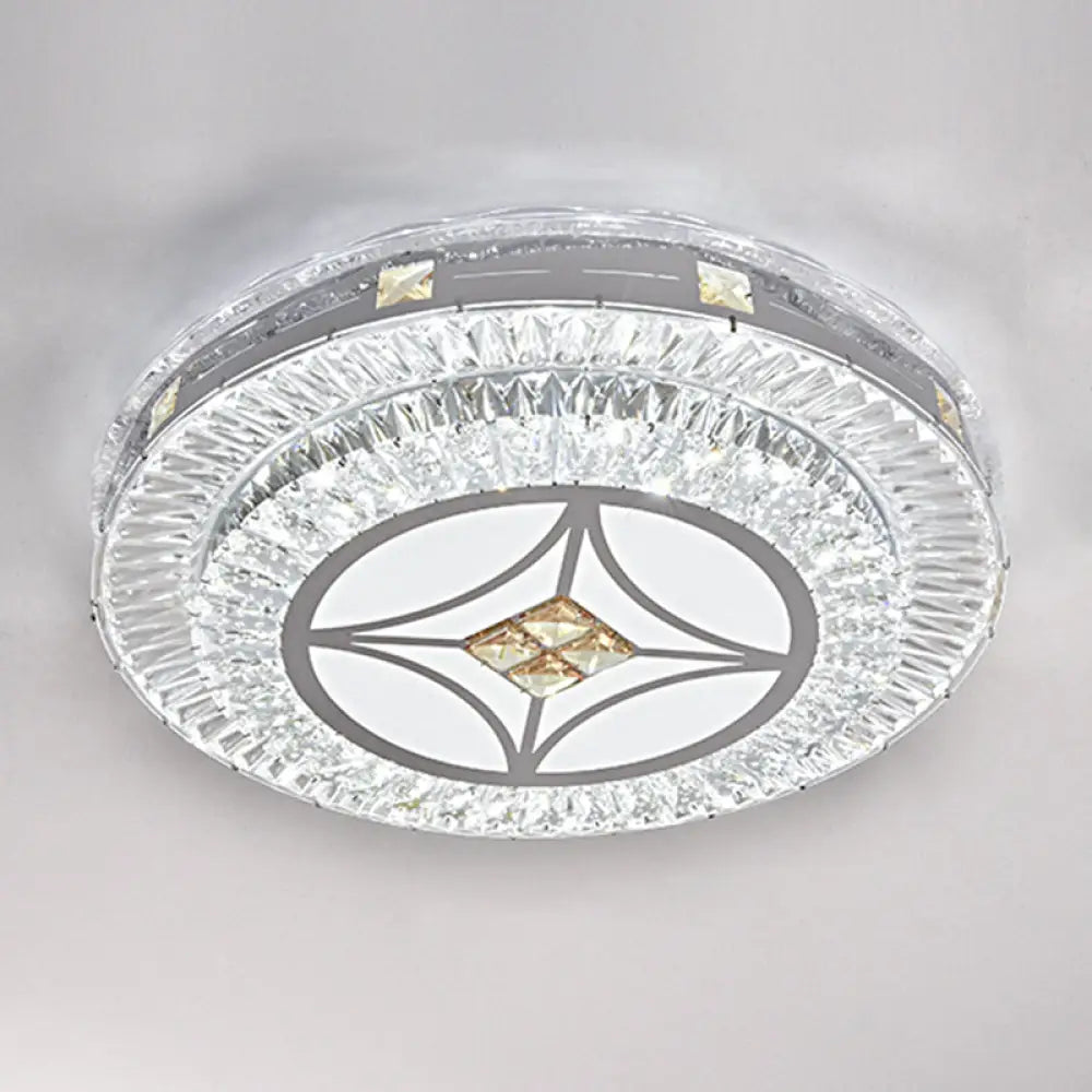 Modern Round Led Crystal Flush Mount Ceiling Light In Stainless Steel - Bedroom Stainless - Steel /