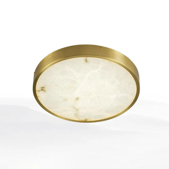 Modern Round Led Flush Mount Ceiling Light With Marble Accents - Brass Finish / 16
