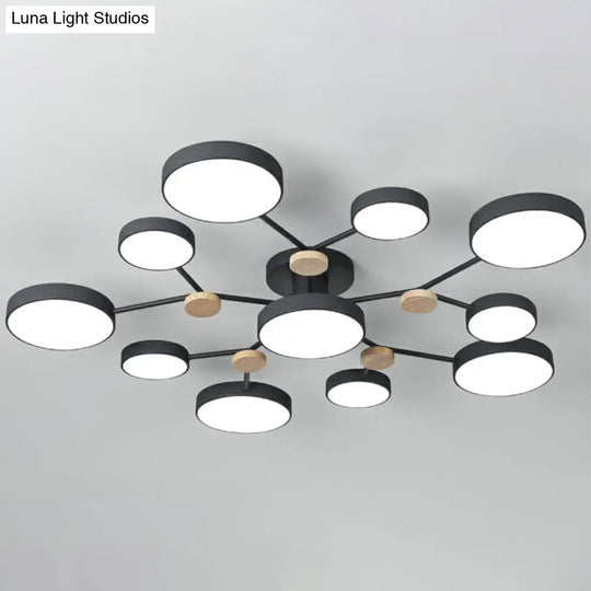 Modern Round Living Room Chandelier Pendant Light - Nordic Style Acrylic 11 Heads Black