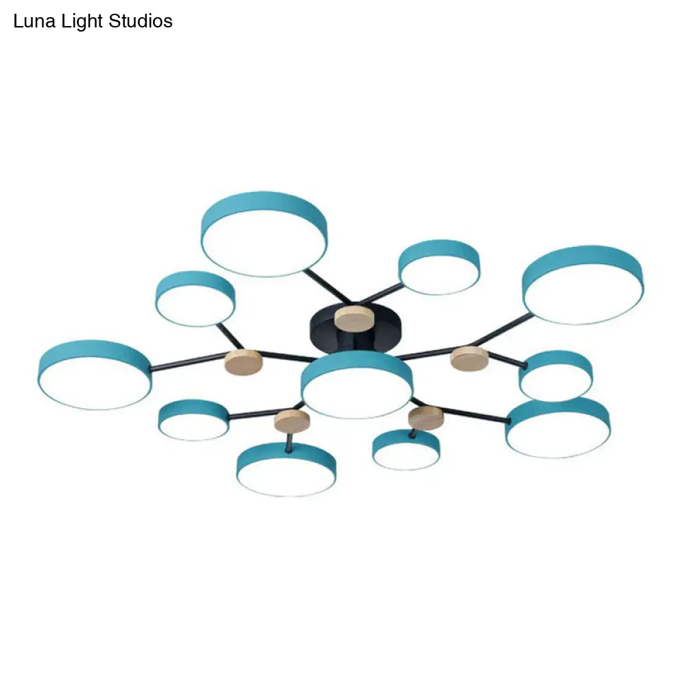 Modern Round Living Room Chandelier Pendant Light - Nordic Style Acrylic 11 Heads Blue