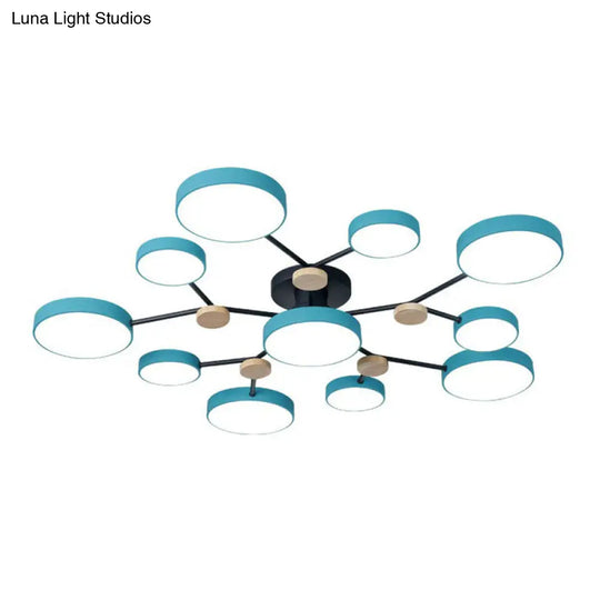Modern Round Living Room Chandelier Pendant Light - Nordic Style Acrylic 11 Heads Blue