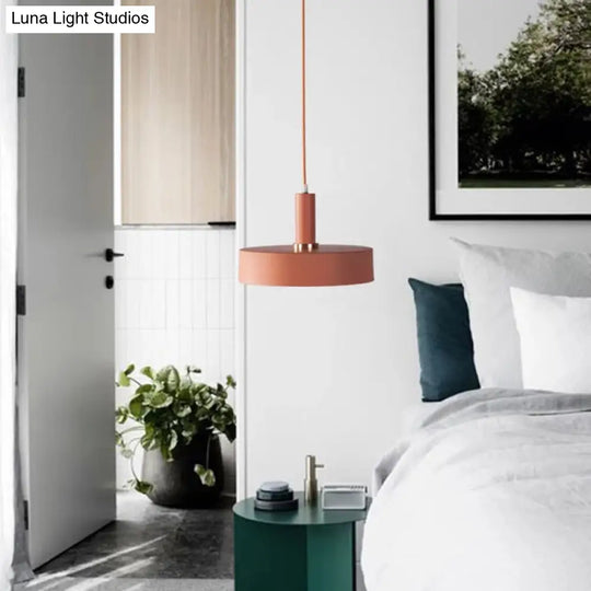 Modern Round Metal Ceiling Light: Single-Head Hanging Lamp For Bedroom Orange