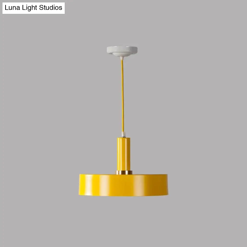 Modern Round Metal Ceiling Light: Single-Head Hanging Lamp For Bedroom Yellow