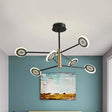 Modern Round Pendant Chandelier Lighting With Metallic Finish - 6/8 Lights Linear Design Black 6 /