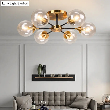 Modern Round Semi Flush Mount Lighting In White/Orange With Smoke Glass - 3/6/8 Light Gold Led