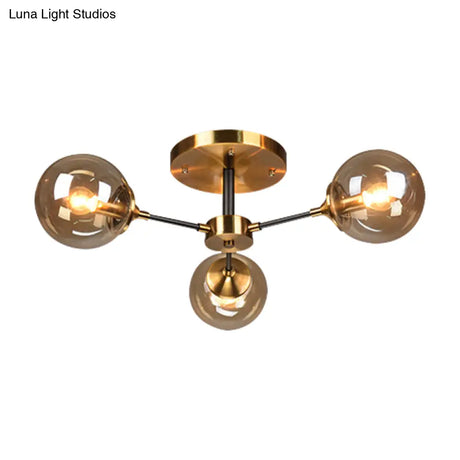 Modern Round Semi Flush Mount Lighting In White/Orange With Smoke Glass - 3/6/8 Light Gold Led