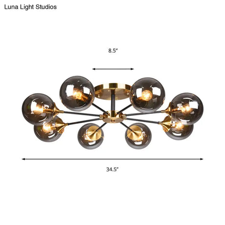 Modern Round Semi Flush Mount Lighting In White/Orange With Smoke Glass - 3/6/8 Light Gold Led