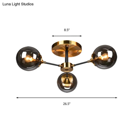 Modern Round Semi Flush Mount Lighting In White/Orange With Smoke Glass - 3/6/8 Light Gold Led