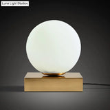 Modern Round Table Lamp: White Glass 1 Head Bedside Lighting With Metal Base
