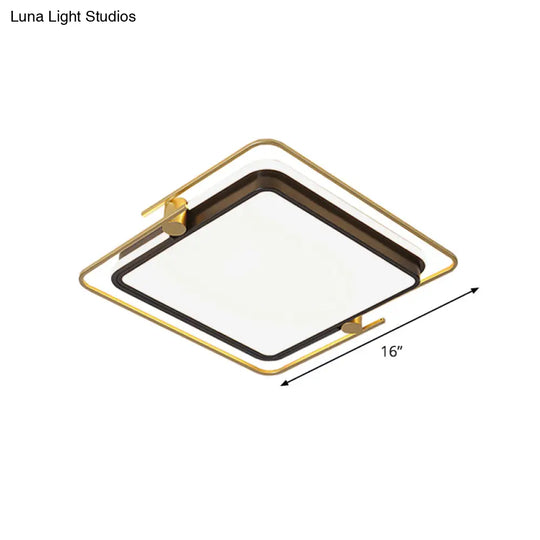 Modern Rounded/Square Flush Mount Ceiling Light: Acrylic Led Lamp In Black-Gold