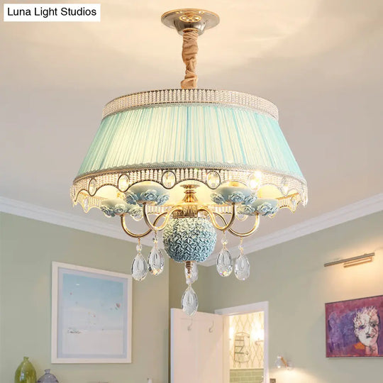 Modern Scalloped Chandelier Hanging Ceiling Light 5-Head Fabric Design With Crystal Drops In