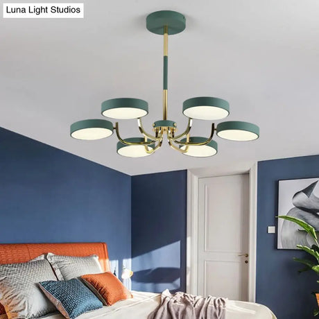 Modern Scandinavian Round Hanging Chandelier - 6-Light Acrylic Pendant Fixture For Living Room