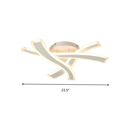 Modern Semi-Flush Acrylic Led Ceiling Light For Bedroom - Crossed Line Design Warm/White
