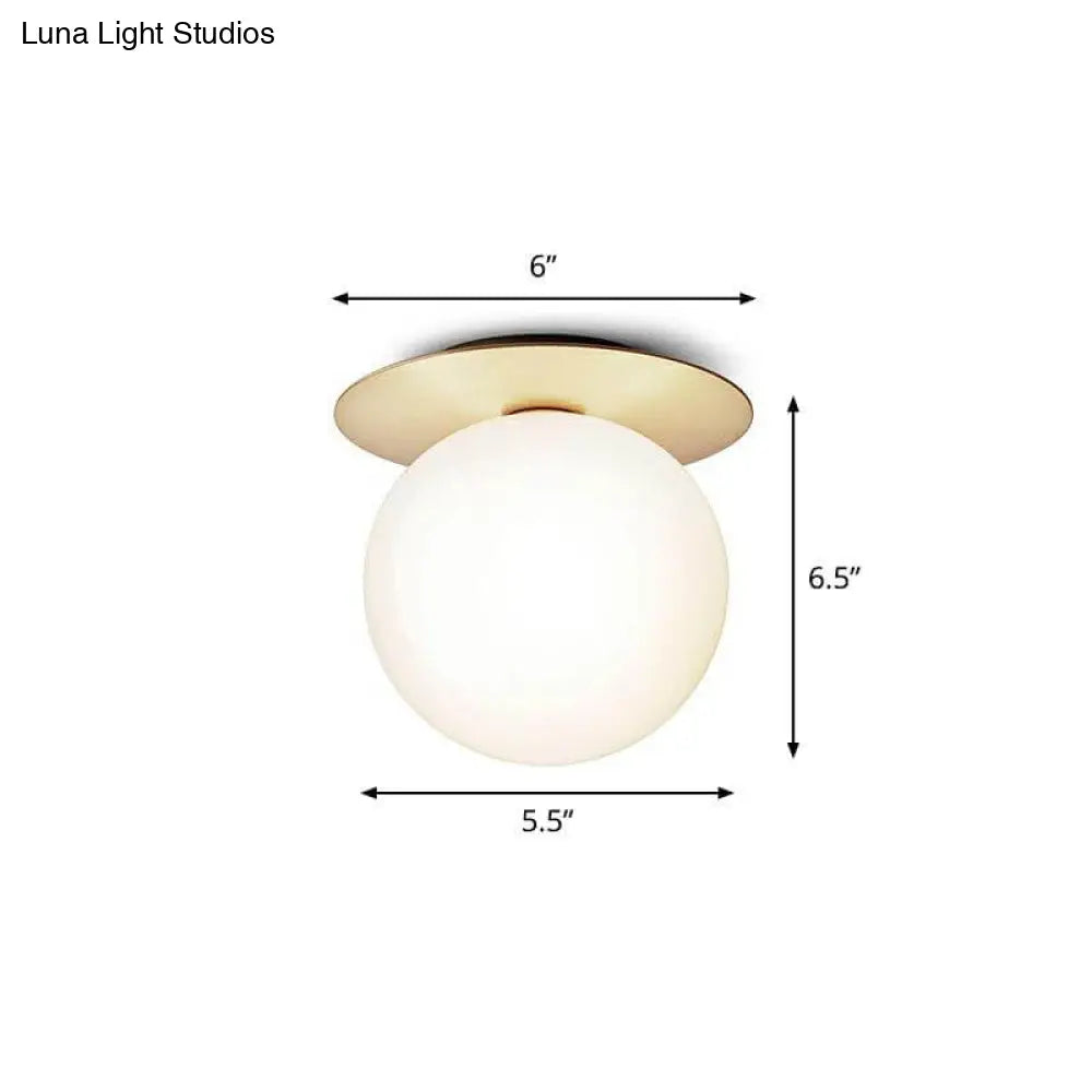 Modern Semi Flush Mount Ceiling Lamp With Ball Glass Shade - 1 Bulb Aisle Lighting Gold / Milk White
