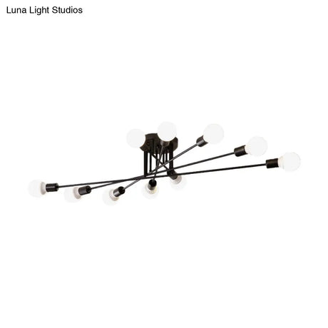Modern Semi Flush Mount Gold/Black Ceiling Light Fixture - 6/8/10 Lights Exposed Bulb Design For