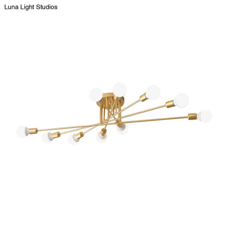 Modern Semi Flush Mount Gold/Black Ceiling Light Fixture - 6/8/10 Lights Exposed Bulb Design For