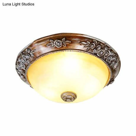 Modern Semi - Globe Flush Mount Lamp - Resin Ceiling Fixture In Sepia For Balcony Available