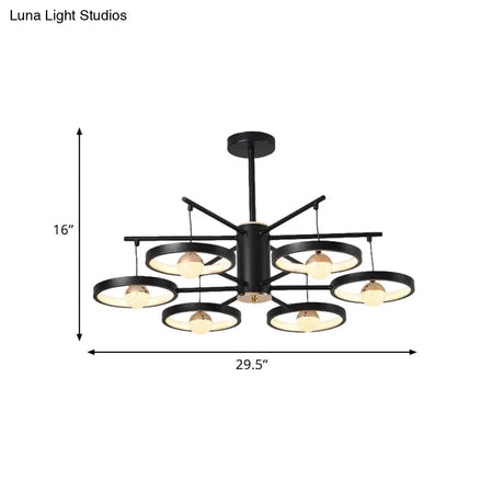 Modern Semi Mount Black Finish Led Ceiling Lamp 5/6 Heads With Acrylic Shade 25.5’/29.5’ Wide
