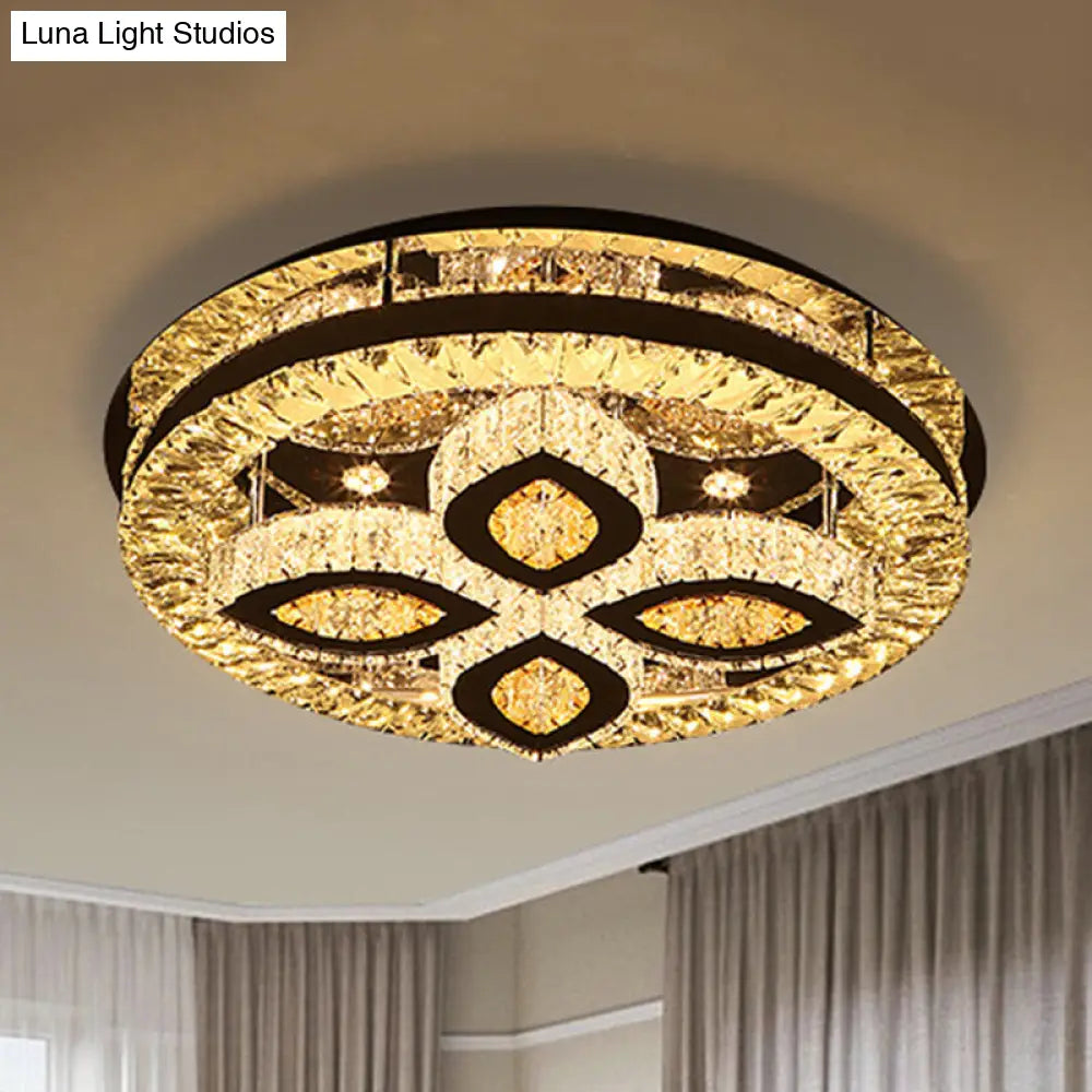 Modern Semi Mount Led Ceiling Light With Crystal Accents - Clover/Star Bedroom Lighting In Chrome /