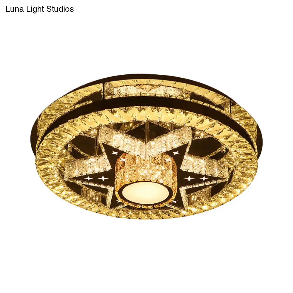 Modern Semi Mount Led Ceiling Light With Crystal Accents - Clover/Star Bedroom Lighting In Chrome