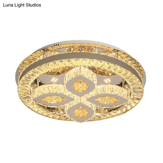Modern Semi Mount Led Ceiling Light With Crystal Accents - Clover/Star Bedroom Lighting In Chrome