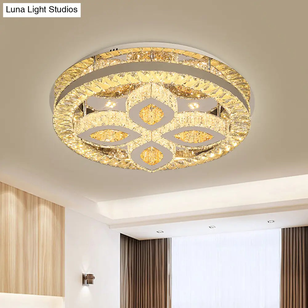 Modern Semi Mount Led Ceiling Light With Crystal Accents - Clover/Star Bedroom Lighting In Chrome