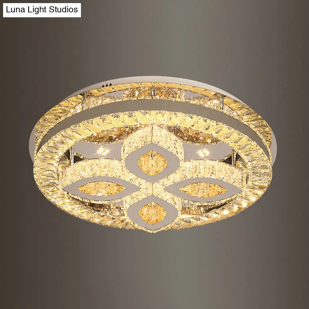 Modern Semi Mount Led Ceiling Light With Crystal Accents - Clover/Star Bedroom Lighting In Chrome