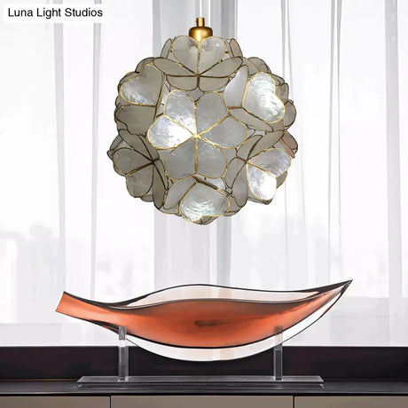 Modern Shell Globe Pendant: Elegant 1-Light Hanging Ceiling Fixture In White/Beige