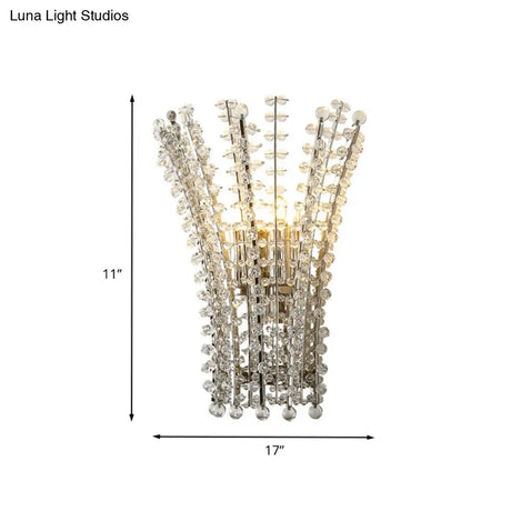 Modern Silver Bead Wall Mounted Light With Crystal Sconce - 3 Heads Bedside Lamp