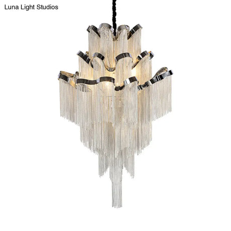 Modern Silver Chandelier Light Fixture - Multi-Tiered Hanging With Tassel For Living Room 7/8 Lights