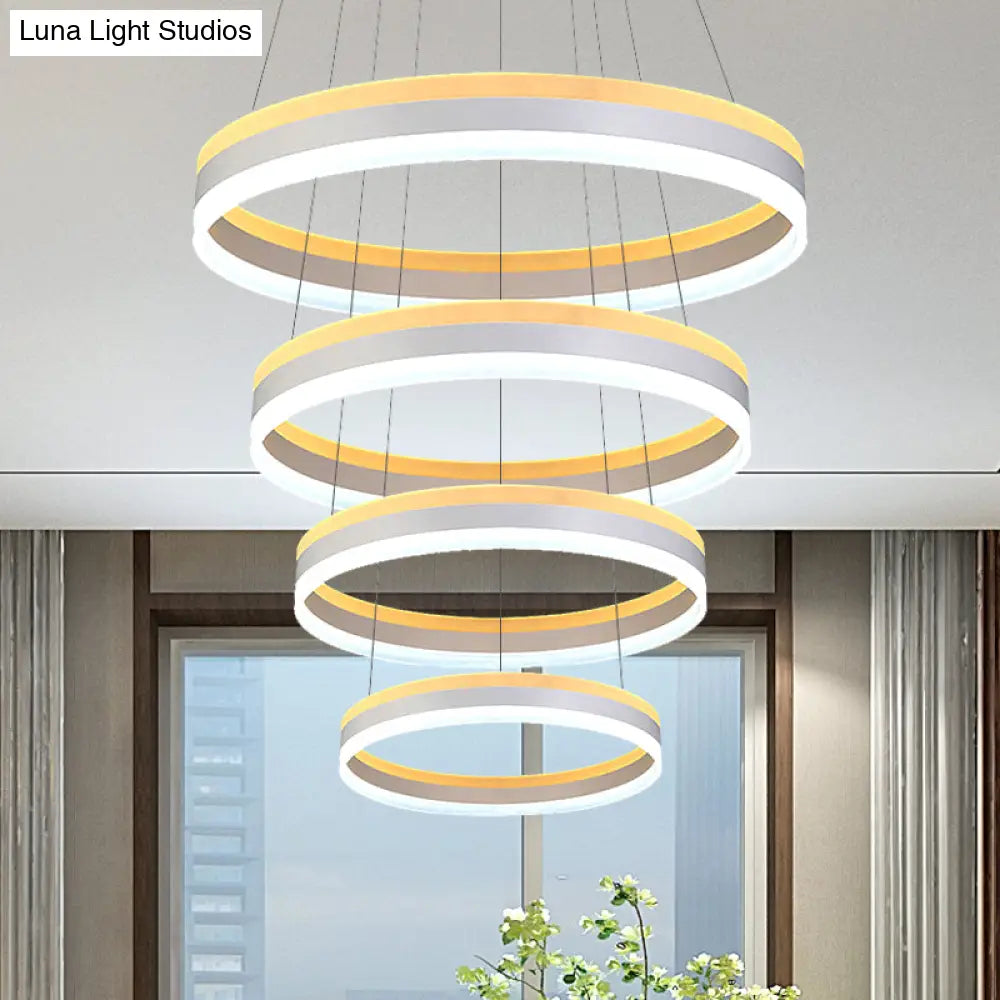 Modern Silver Circular Led Chandelier Pendant Light Fixture | 1/2/3-Light Acrylic Ceiling Lighting 4