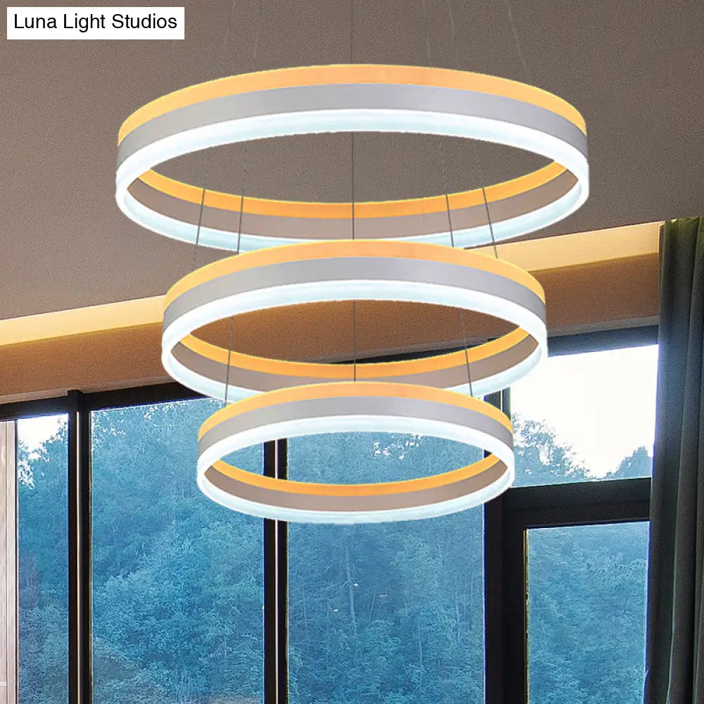 Modern Silver Circular Led Chandelier Pendant Light Fixture | 1/2/3-Light Acrylic Ceiling Lighting 3