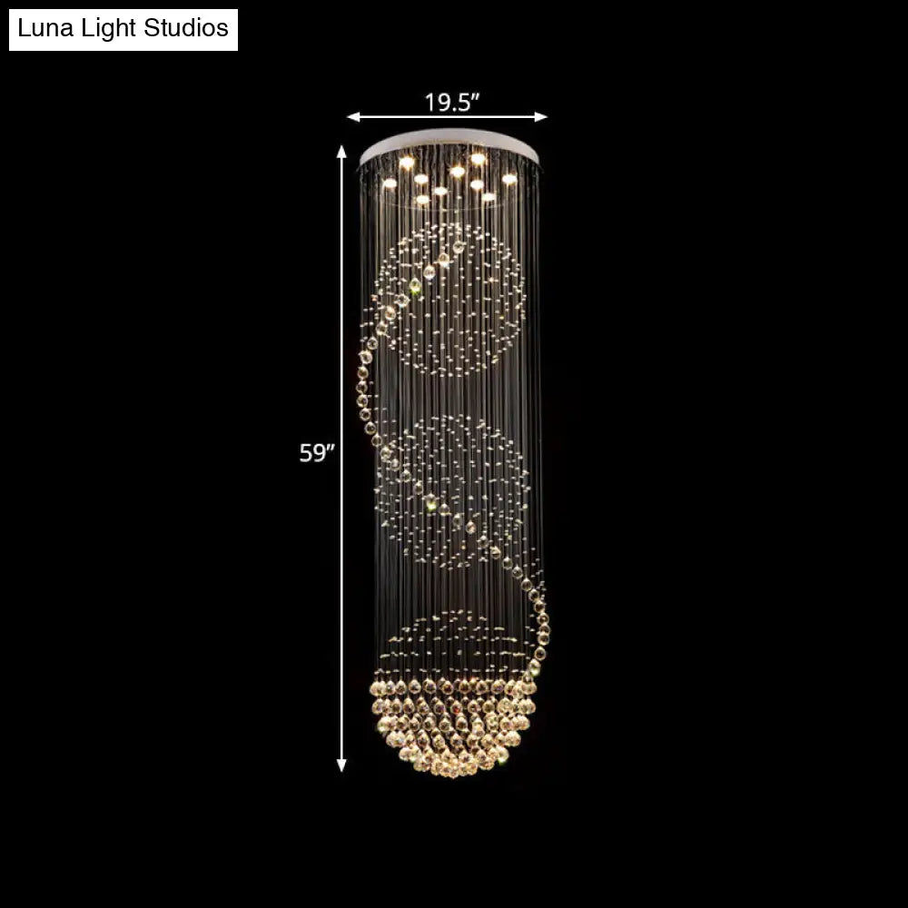 Modern Crystal Ball Pendant - Silver 10-Light Hanging Light For Stairway