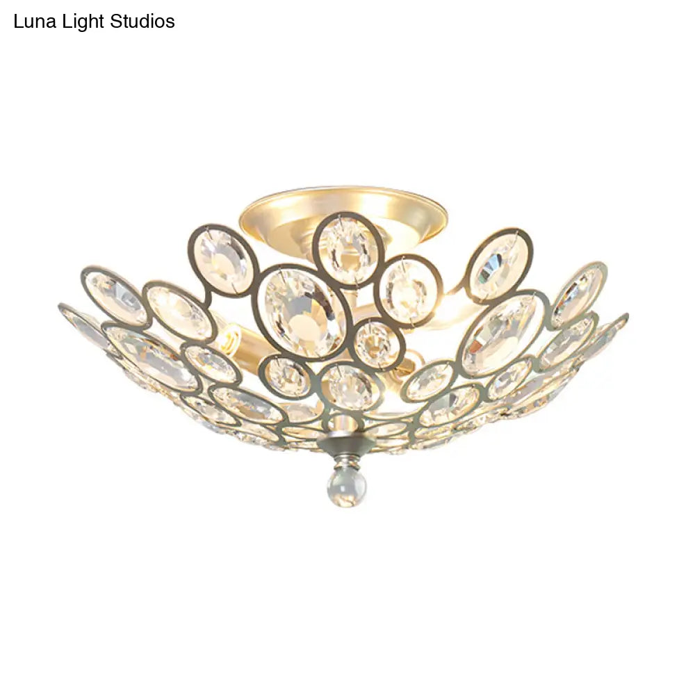 Modern Silver Crystal Semi Flush Light For Corridors - Hand - Cut 3 Head Design