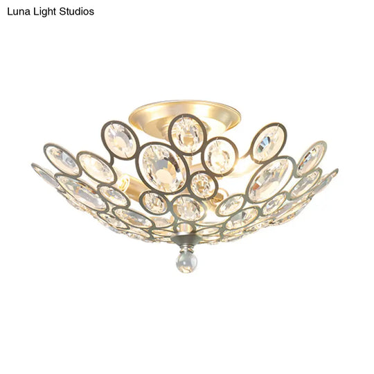 Modern Silver Crystal Semi Flush Light For Corridors - Hand - Cut 3 Head Design