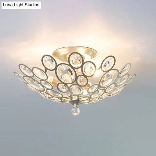 Modern Silver Crystal Semi Flush Light For Corridors - Hand - Cut 3 Head Design