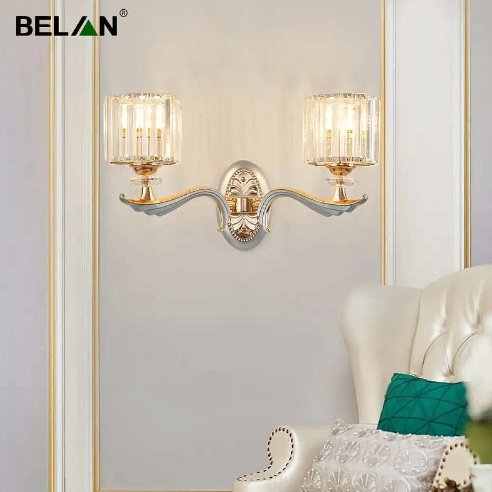 Modern Silver Cylinder Sconce With Clear Crystal Shade - Flush Mount Wall Light 2 /