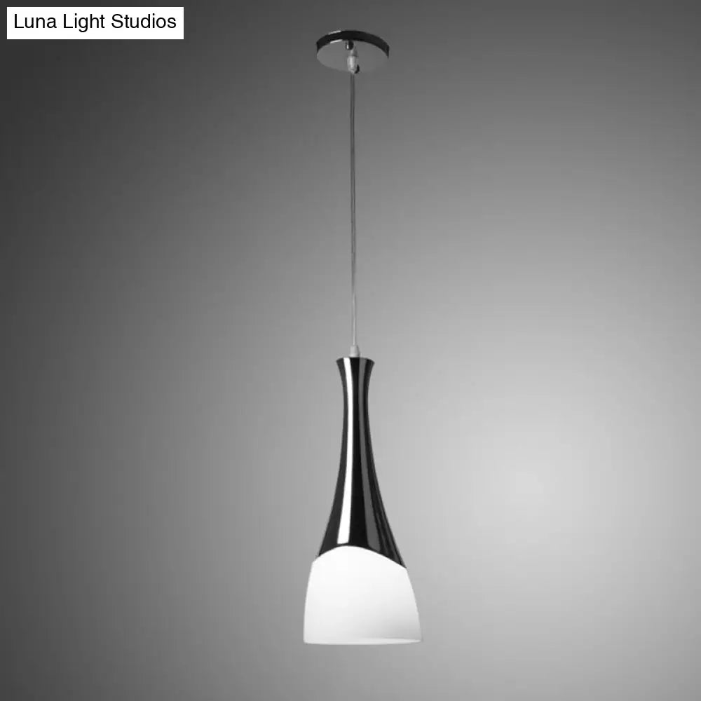 Modern Silver Funnel Shaped Glass Pendant Light Fixture - Multi-Light White Hanging Lamp For Diner 1