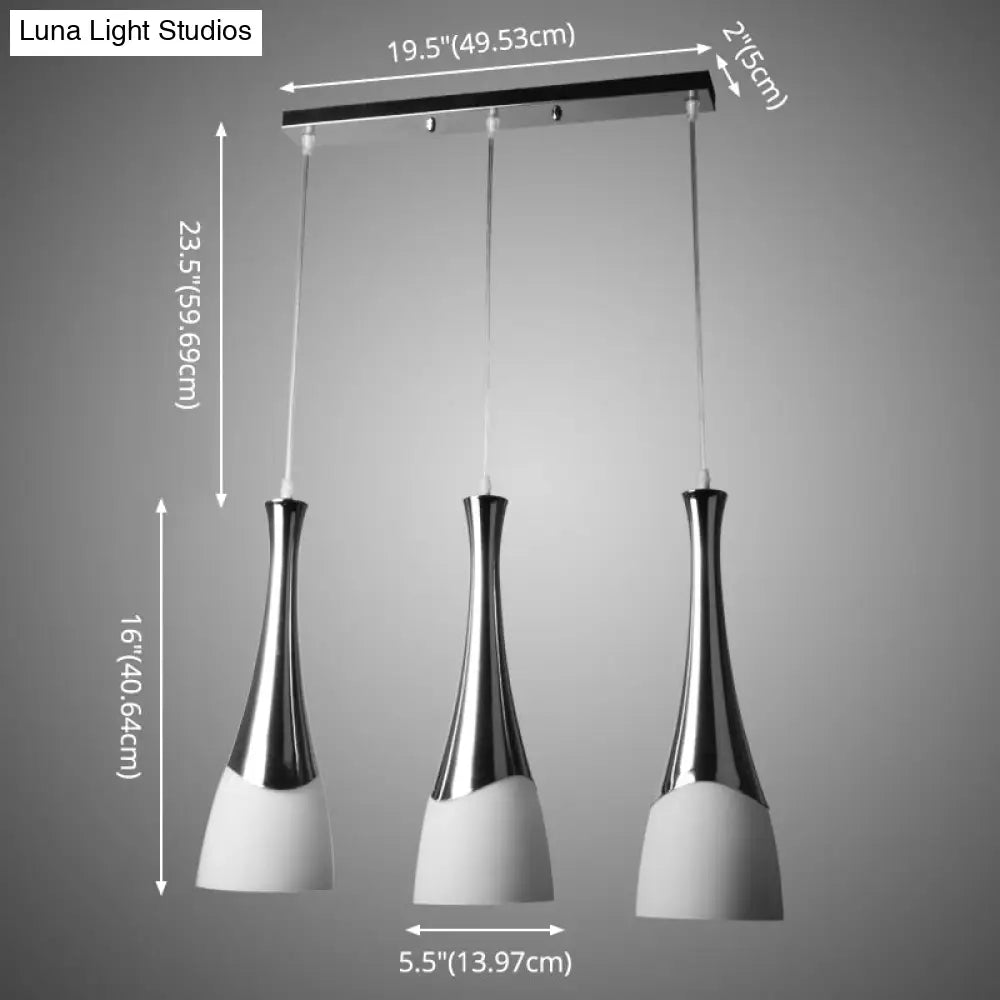 Modern Silver Funnel Shaped Glass Pendant Light Fixture - Multi-Light White Hanging Lamp For Diner