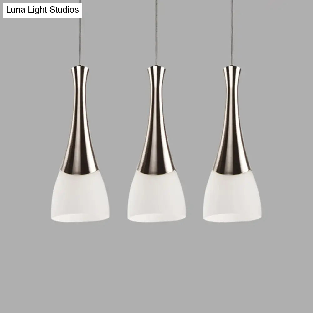 Modern Silver Funnel Shaped Hanging Light Fixture With White Glass Multi Pendant For Diner