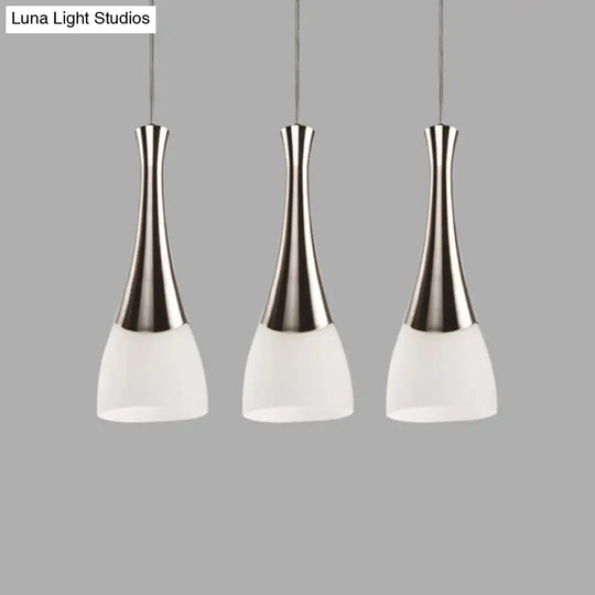 Modern Silver Funnel Shaped Hanging Light Fixture With White Glass Multi Pendant For Diner