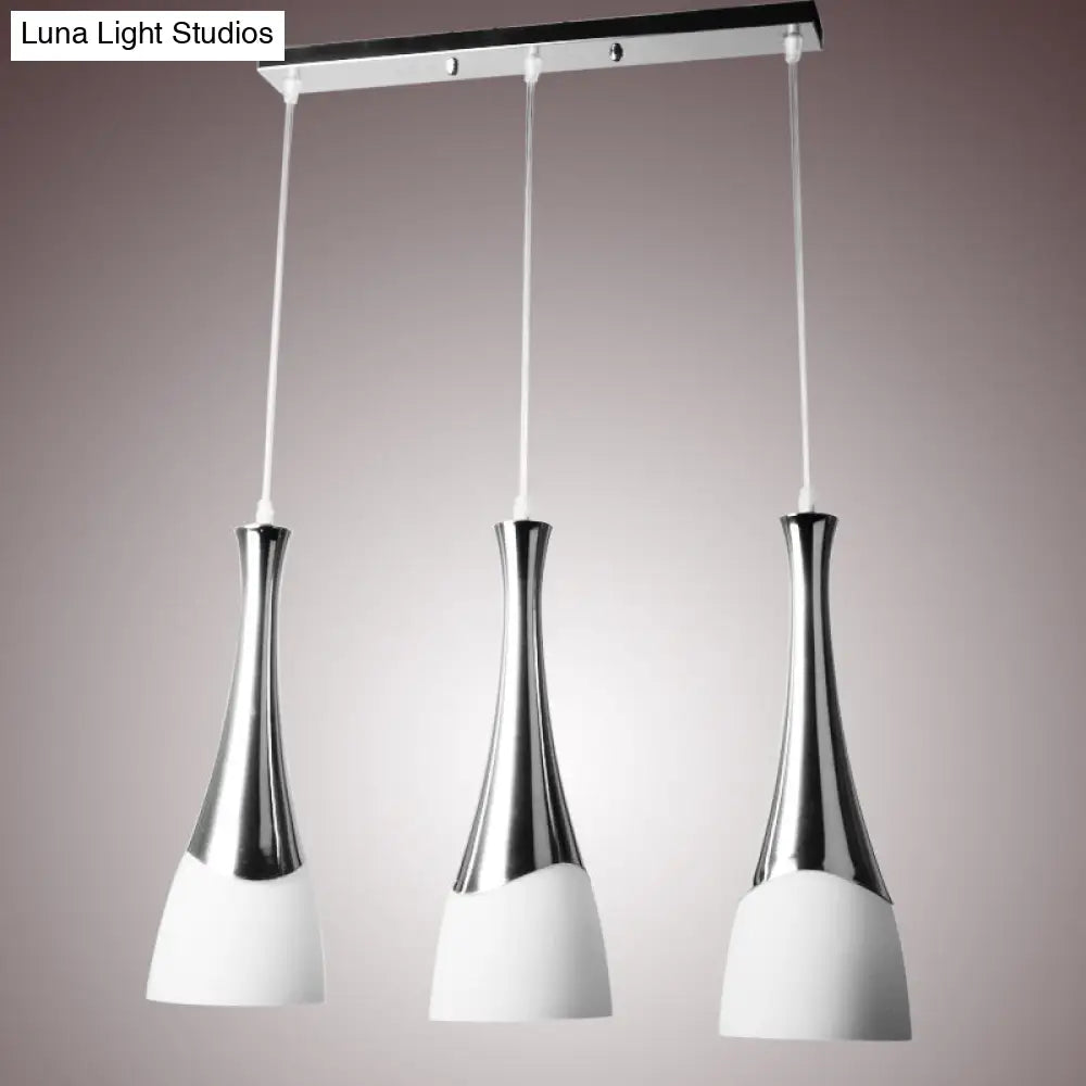 Modern Silver Funnel Shaped Glass Pendant Light Fixture - Multi-Light White Hanging Lamp For Diner 3