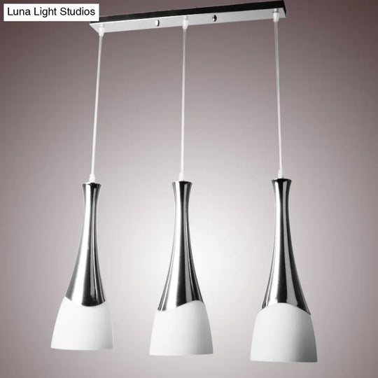 Modern Silver Funnel Shaped Glass Pendant Light Fixture - Multi-Light White Hanging Lamp For Diner 3