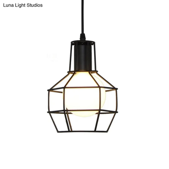 Modern Silver/Gold Metal Ceiling Fixture With Cage Shade - Stylish Loft Hanging Lamp For Coffee