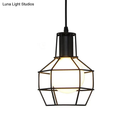 Global Metal Cage Ceiling Lamp For Coffee Shops - Stylish 1 Light Fixture With Silver/Gold Finish