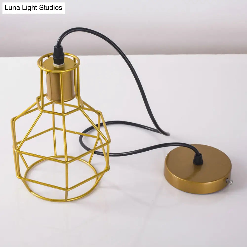 Global Metal Cage Ceiling Lamp For Coffee Shops - Stylish 1 Light Fixture With Silver/Gold Finish