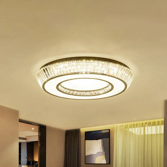 Modern Simple Crystal Block Led Coffee Flush Mount Lighting For Living Room Clear