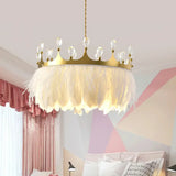 Modern Gold Pendant Light With Crystal And Feather Accents